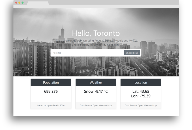 city fact web app screenshot