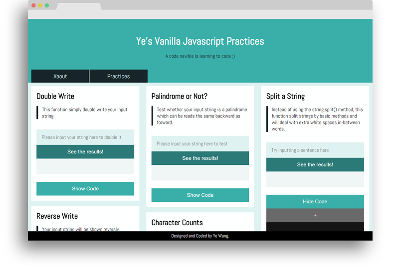 screenshot of the JavaScript Practices website